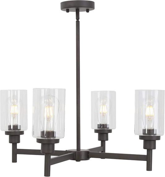 VINLUZ 4 Light Pendant Chandelier Modern Metal Lighting Oil Rubbed Bronze Industrial Ceiling Lighting Fixture for Dining Room Kitchen Living Room
