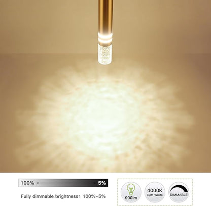 Pendant Lights Kitchen Island 12-Watt 1-Light Dimmable LED Gold Modern Hanging Mini Crystal Pendant Light for Kitchen Island