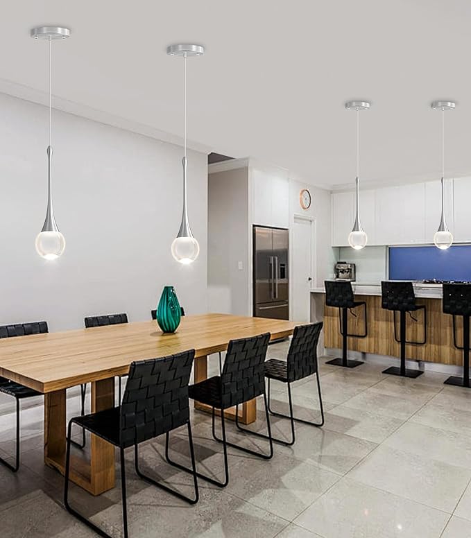 Modern Pendant Light LED Crystal Chandelier for Kitchen Island Dimmable Crystal Pendant Lighting for Dining Room Bedroom Silver