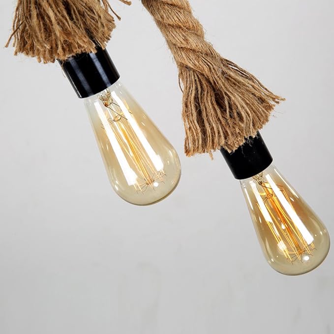 Mengjay Trade E27 Hemp Rope Double Head Vintage Hanging Pendant Ceiling Light Lamp Industrial Retro Country Style Dining Hall Restaurant Bar Cafe Lighting AC 220V (1.5m (75 cm+75 cm))