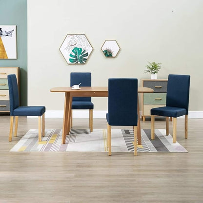 Blue Fabric Dining Chairs Set of 4 with Rubber Wood Legs Ergonomic Comfort for Kitchen and Dining Room