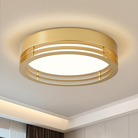 Gold Flush Mount Ceiling Light, Modern Dimmable LED Light Fixture, Minimalist Metal Ceiling Lamp for Bedroom Kitchen Laundry Room Hallway Entry 2700 K - 6000 K 5CCT 11.8 Inch
