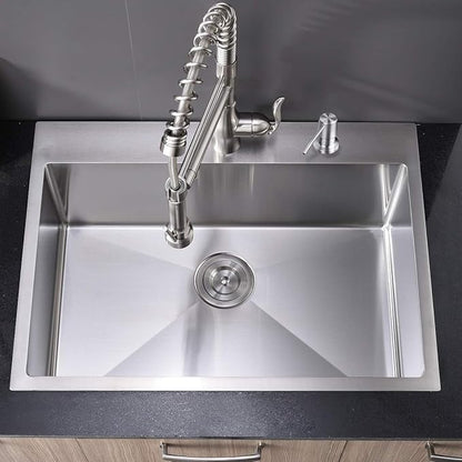 SHACO Kitchen Sink, 33x22 Inch Drop In Kitchen Sink, SUS304 Stainless Steel 33 Inch Single Bowl Top Mount Overmount Sink with Strainer Drain
