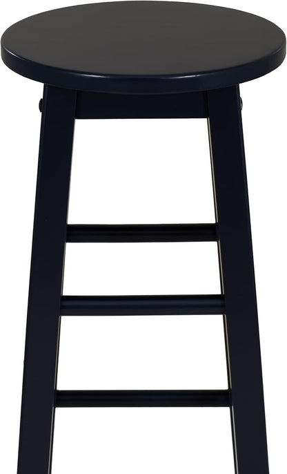 Linon Zeke Navy Blue Solid Wood Backless Round Barstool with 29 inch Seat Height
