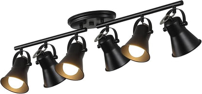 KEESFU 6-Light Track Lighting Kit,Black Semi Flush Mount Ceiling Light with 6 Rotatable Light Heads,Modern Accent Lighting for Livingroom,Bedroom,Hallway,Art Wall,Bathroom,Kitchen.(6-Light)