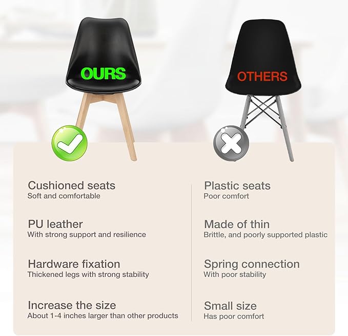 OLIXIS Modern Dining Chairs Set of 8, PU Leather Upholstered Kitchen Chairs with Wood Legs, Mid Century Accent Chairs for Living Room, Bedroom, Outdoor Lounge, Black