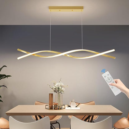 Modern LED Ceiling Pendant Light, 39IN Gold Modern Chandelier with Remote Control 3000k-6500K Adjustable Color Temperature, Aluminum Island Lighting Lamp for Dining Room, Living Room, Island