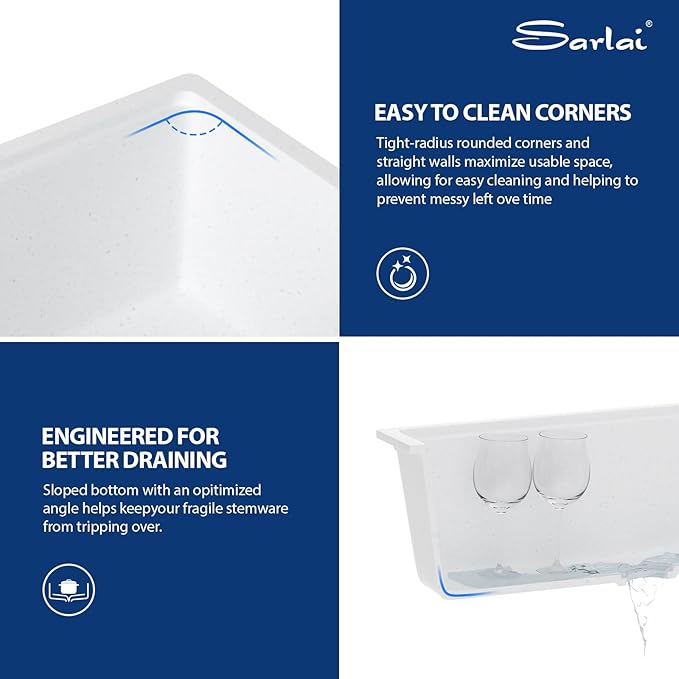Sarlai 30 Granite Composite Kitchen Sink - 30 x 19 Inch Granite Undermount Kitchen Sink Ledge Workstation Under-Mount White Quartz Classic Single Bowl Sinks Under Counter Basin