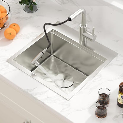 Sarlai Drop Bar Sink - 18 Inch Outdoor Kitchen Sink with Pull-out Faucet Drop In Workstation 18 x 18 Topmount Stainless Steel 16 Gauge Single Bowl Bar Prep RV Outdoor Sinks Basin