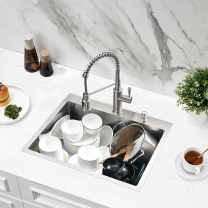 23" x 18" Drop In Sink Kitchen-Jshozzy Stainless Steel Sink For Kitchen 16 Gauge Drop In Sinks Single Bowl Deep Basin with Drain Strainer