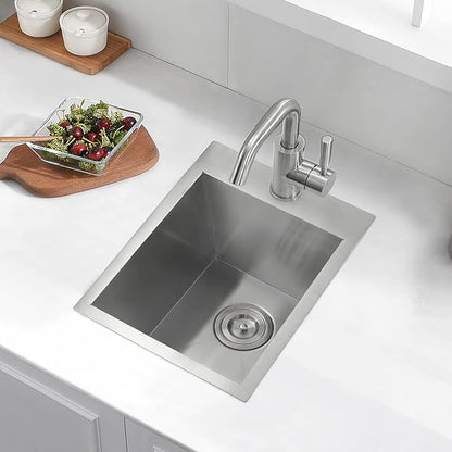 15 Inches Drop In Stainless Steel Kitchen Bar Sink, Luckyhorse 15” x 18” x 10” 18 Gauge Stainless Steel Kitchen Outdoor Sink RV Sink LH019LQ