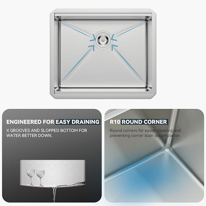Lordear 23 Inch Undermount Kitchen Sink Workstation16 Gauge Stainless Steel Bar Sinks Single Bowl with Cutting Board Under Counter Handmade Sink