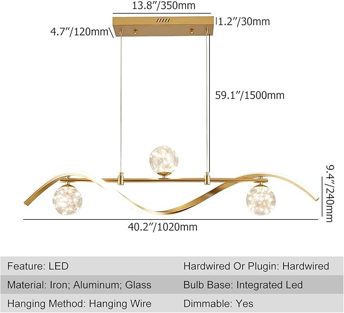 LED Linear Kitchen Island Light Fixtures, Modern Dimmable Dining Room Light Fixture 4-Light