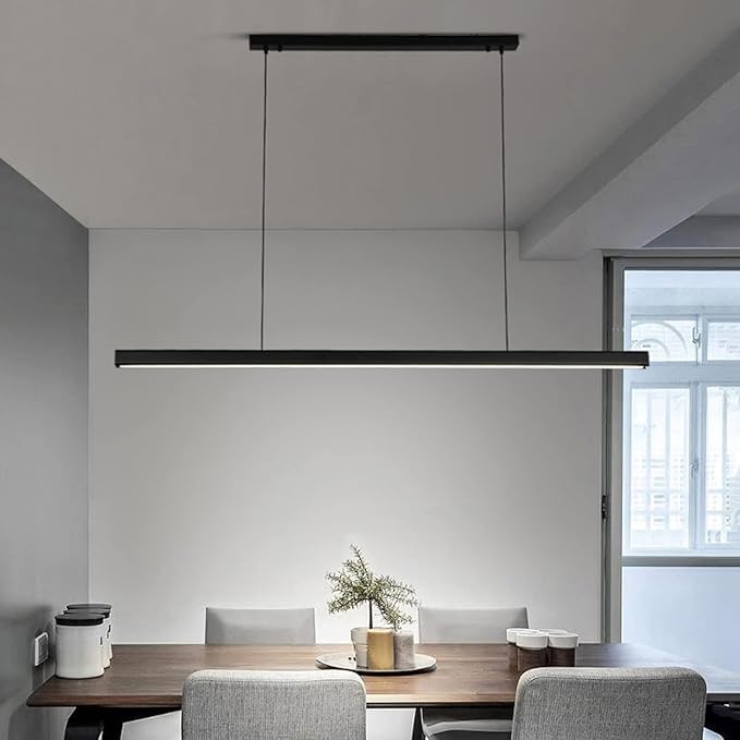 3000k-6000kModern Ceiling Pendant Light with Remote Control, Linear Chandelier Dining Light Fixture for Kitchen, Living Room, Dining Room (Dimming, 31.5inch)