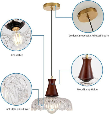 YLONG-ZS Vintage Small Glass Pendant Light Fixtures for Kitchen Island 8" Farmhouse Brass Gold Adjustable Hanging Ceiling Light for Bedroom Coffee Shop Dining Room Sink Table
