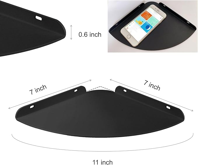 Small Floating Corner Shelves Metal Corner Wall Mounted Shelf Curved Corner Hanging Shelving for Bathroom, Kitchen, Living Room, Office, Bedroom & Dorm (Black 2 pcs)