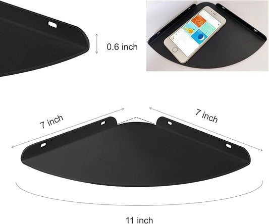 Small Floating Corner Shelves Metal Corner Wall Mounted Shelf Curved Corner Hanging Shelving for Bathroom, Kitchen, Living Room, Office, Bedroom & Dorm (Black 1 pcs)
