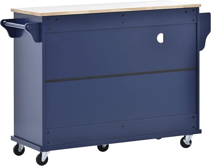 Kitchen Island Cart with Storage Cabinet and Two Locking Wheels, Microwave Cabinet, Solid Wood Desktop, Floor Standing Buffet Server Sideboard for Kitchen Room, Dining Room, Bathroom (Dark blue-JZP1)
