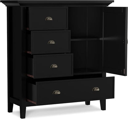 SIMPLIHOME Redmond Storage Cabinet - 39 inch Wide Solid Wood Medium Storage Cabinet in Black, Transitional Accent Cabinet for Entryway or Living Room with 4 Drawers and Cabinet Storage