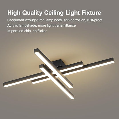 JAYMP 43.3" Modern Ceiling Light with Remote, Black Sputnik Ceiling Lamp, 64W Dimmable LED Lighting Fixture for Dining Room, Living Room, Kitchen Island, 4 Lights