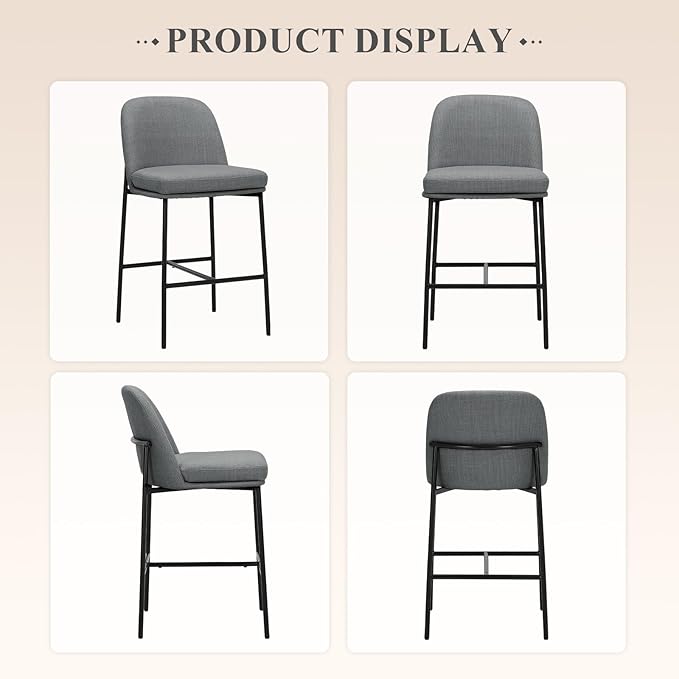 COLAMY Counter Height Bar Stools Set of 4, 25 Inch Modern Fabric Kitchen Island Stools with Back, Upholstered Counter Barstools Armless Bar Chairs with Metal Legs for Island Dining Room Bar,Dark Grey