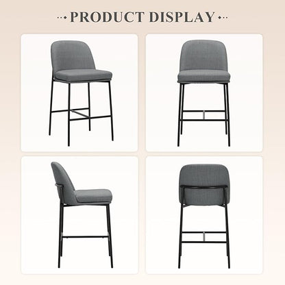 COLAMY Counter Height Bar Stools Set of 2, 25 Inch Modern Fabric Kitchen Island Stools with Back, Upholstered Counter Barstools Armless Bar Chairs with Metal Legs for Island Dining Room Bar,Dark Grey
