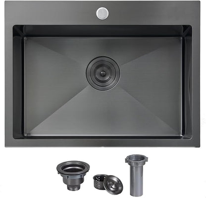VCCUCINE 22x18 Inch Gunmetal Black Drop in Kitchen Sink,16 Gauge Topmount RV Small Kitchen Bar Sink,Stainless Steel Wet Bar Sink,Outdoor Single Bowl,Laundry Prep Sink