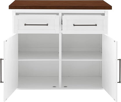 Crosley Furniture Bartlett Kitchen Island with Wood Top, White/Walnut