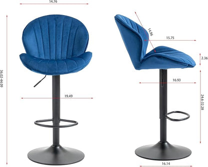 Rhomtree 24-32 Inch Swivel Bar Stools, Adjustable Counter Height Barstools, Velvet Tufted Upholstered and Footrest Barstools, Upholstered Bar Chairs for Home Bar Kitchen Island(Blue Set of 8)