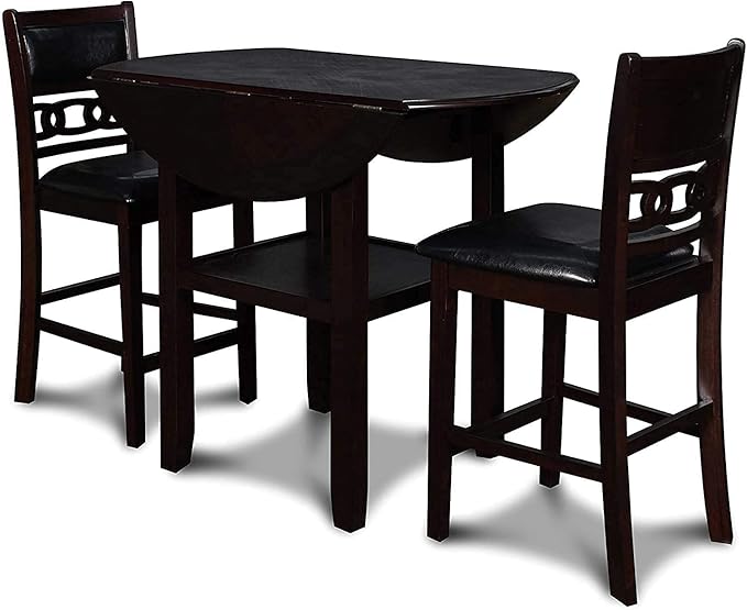 New Classic Furniture Gia 3-Piece Drop Leaf Counter Table Set with 2 Chairs, 42-Inch, Ebony