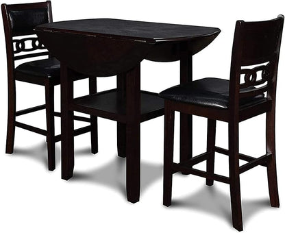 New Classic Furniture Gia 3-Piece Drop Leaf Counter Table Set with 2 Chairs, 42-Inch, Ebony