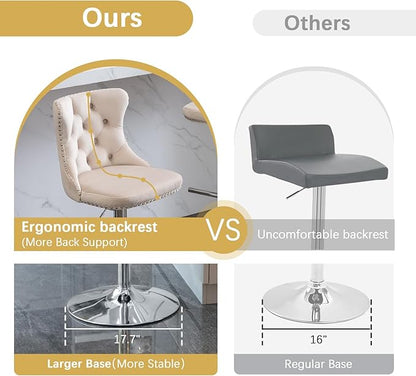 yeag 31.5'' Modern Luxury Glass Bar Table Set for 4, Round Pub Table Cocktail Table and 4 Adjustable Velvet Swivel Barstools Island Chairs for Bistro (Silver Metal Legs, Clear Top + Beige Chair)