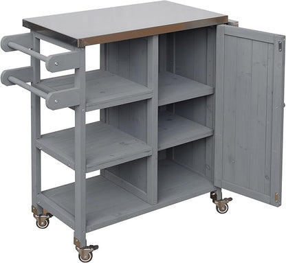 JIJIWANG 33.4" Foldable Outdoor Kitchen Island Patio Kitchen Island Outdoor Kitchen Cart Portable Prep Station with Lockable Wheels, Storage Cabinet and Towel Rack for Patio and Outdoor Grey