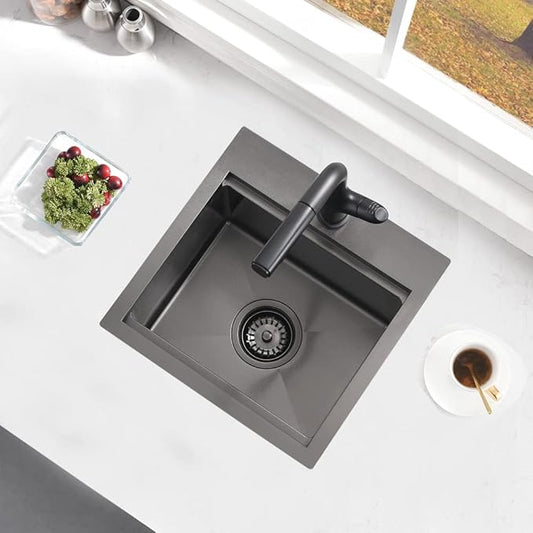 Drop In Bar Sink Black-Bokaiya 15x15 Inch Small Drop In Kitchen Sink Stainless Steel Wet Bar Outdoor Sink 16 Gauge Top Mount Single Bowl Basin with Cutting Board