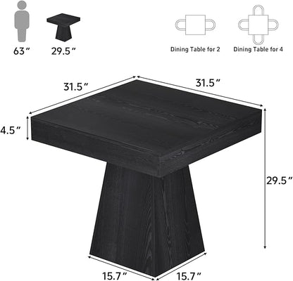 Square Dining Table, Farmhouse Style Eating Table for 2-4 People, 31.5-inch Kitchen Table with Sturdy Pedestal Base, Wooden Dinner Table for Dining Room, Living Room, Black