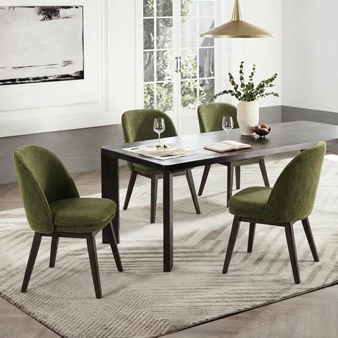 KISLOT Wooden Dining Chairs Set of 2, Fabric Upholstered Modern Dining Room Chairs with Double-Layer Thick Seat Cushion & Ergonomic Backrest for Restaurant, Kitchen and Café, Green