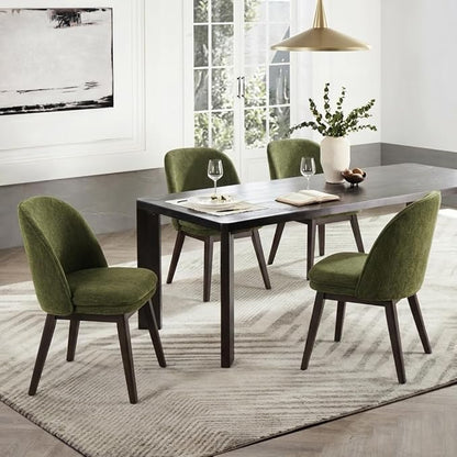 KISLOT Wooden Dining Chairs Set of 2, Fabric Upholstered Modern Dining Room Chairs with Double-Layer Thick Seat Cushion & Ergonomic Backrest for Restaurant, Kitchen and Café, Green