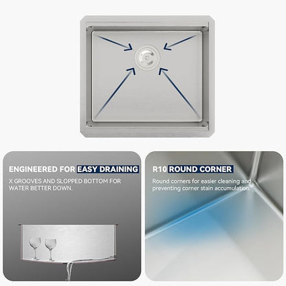 Lordear 21 Undermount Kitchen Sink -21x19 Inch Undermount Bar Sink Stainless Steel 16 Gauge Ledge Workstation Handmade RV Camper Mobile Home Kitchen Sink Basin with Full Cover Cutting Board