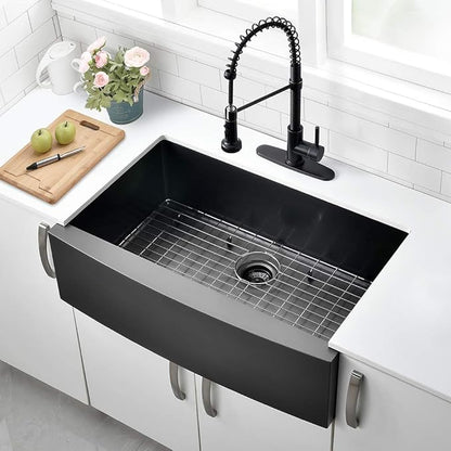 33 Inch Black Farmhouse Sink - VOKIM 33 x 22 Apron Front Farmhouse Sink Stainless Steel 16 Gauge Single Bowl Gunmetal Kitchen Sink