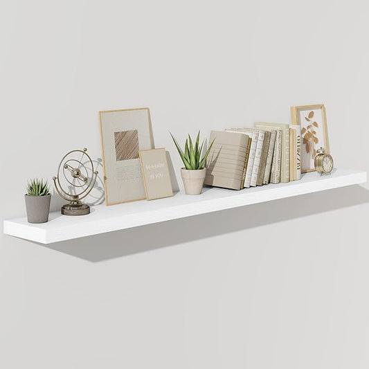 Fun Memories 72 Inch Floating Shelves for Wall, Fireplace Mantel Shelf with Invisible Heavy Duty Bracket, 8 Inch Deep Storage Shelf for Living Room, Kitchen, Farmhouse, White