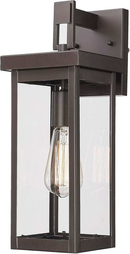 ML Lighting | Barkeley Collection | 42601-PBZ | 16" Modern One Bulb Outdoor Steel Small Wall Sconce | Anti-Rust Powder Coat Bronze with Clear Glass Shade | Exterior Ambient Light for Safety