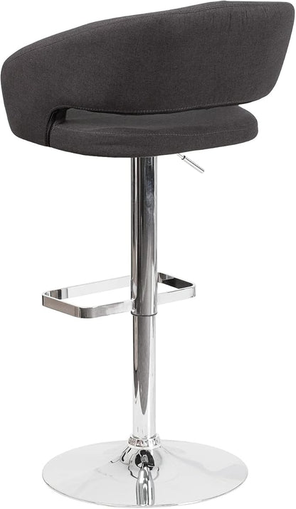 Flash Furniture Erik Comfortable & Stylish Contemporary Barstool with Rounded Mid-Back and Foot Rest, Adjustable Height - Charcoal Fabric with Chrome Base
