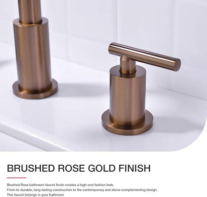 TRUSTMI 2 Handle 8 Inch Bathroom Faucet with Pop Up Drain and cUPC Water Supply Lines Assembly, Brass Bronze 3 Hole Widespread Vanity Sink Tap, Brushed Rose Gold