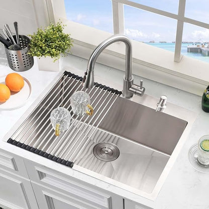 25 Inch Stainless Steel Utility Sink Drop In-Hovheir 25x20 Laundry Sink 16 Gauge Stainless Steel Single Bowl Drop In Laundry Room Sinks Outdoor Sinks with Bottom Grid