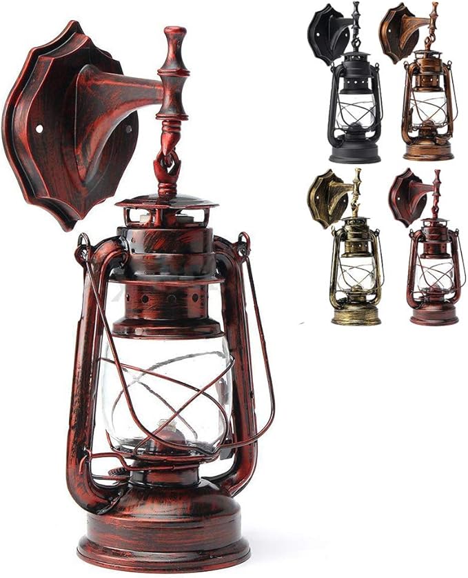 Futchoy FIKNEE Rustic Wall Lantern Light Retro Antique Vintage Lamp Porch Light Fixtures Outdoor Wall Sconce Outdoor Lighting Garden Yard (Brown)