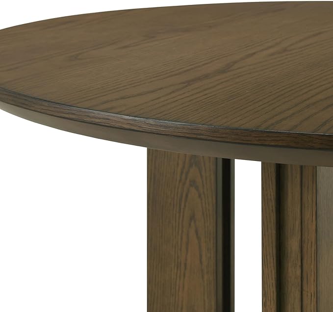 Round Height Dining Table Rich Brown Finish Kitchen Table with Angular Legs and Open Lower Storage Shelf Dining Table Practical
