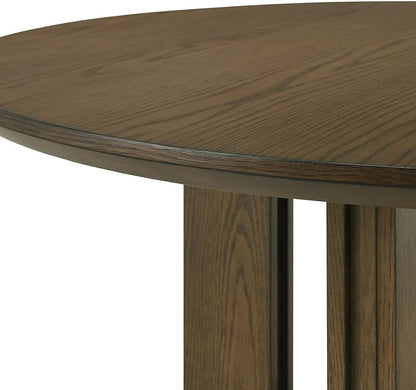 Round Height Dining Table Rich Brown Finish Kitchen Table with Angular Legs and Open Lower Storage Shelf Dining Table Practical