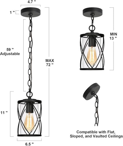 LALUZ Outdoor Hanging Light Fixture, Matte Black Exterior Pendant Light, Anti-Rust Outdoor Ceiling Hanging Light with Clear Glass, Farmhouse 1-Light Outdoor Chandelier for Gazebo, Patio, Porch, 6.5”W
