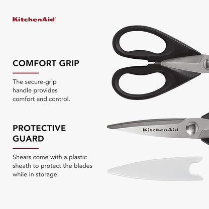 KitchenAid All Purpose Kitchen Shears with Protective Sheath Durable Stainless Steel Scissors, Dishwasher Safe, Soft Grip Comfort Handle, 8.72 Inch, Black, Pack of 12