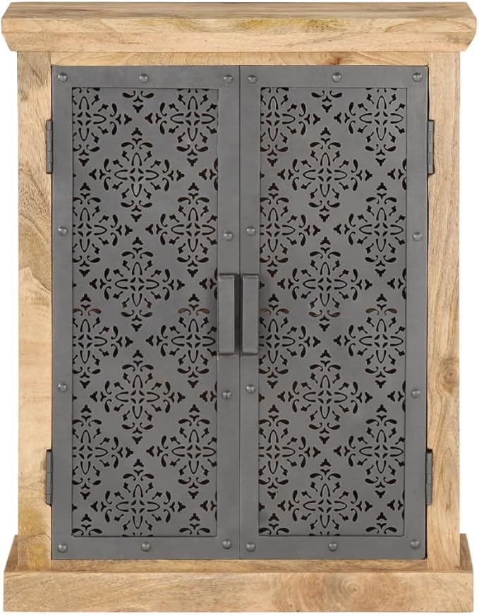 Rustic Sideboard Buffet Cabinet Black Solid Mango Wood 13.8x23.6x29.5in Coffee Bar Kitchen Storage Table with Two Doors for Living Room Hallway Bedroom